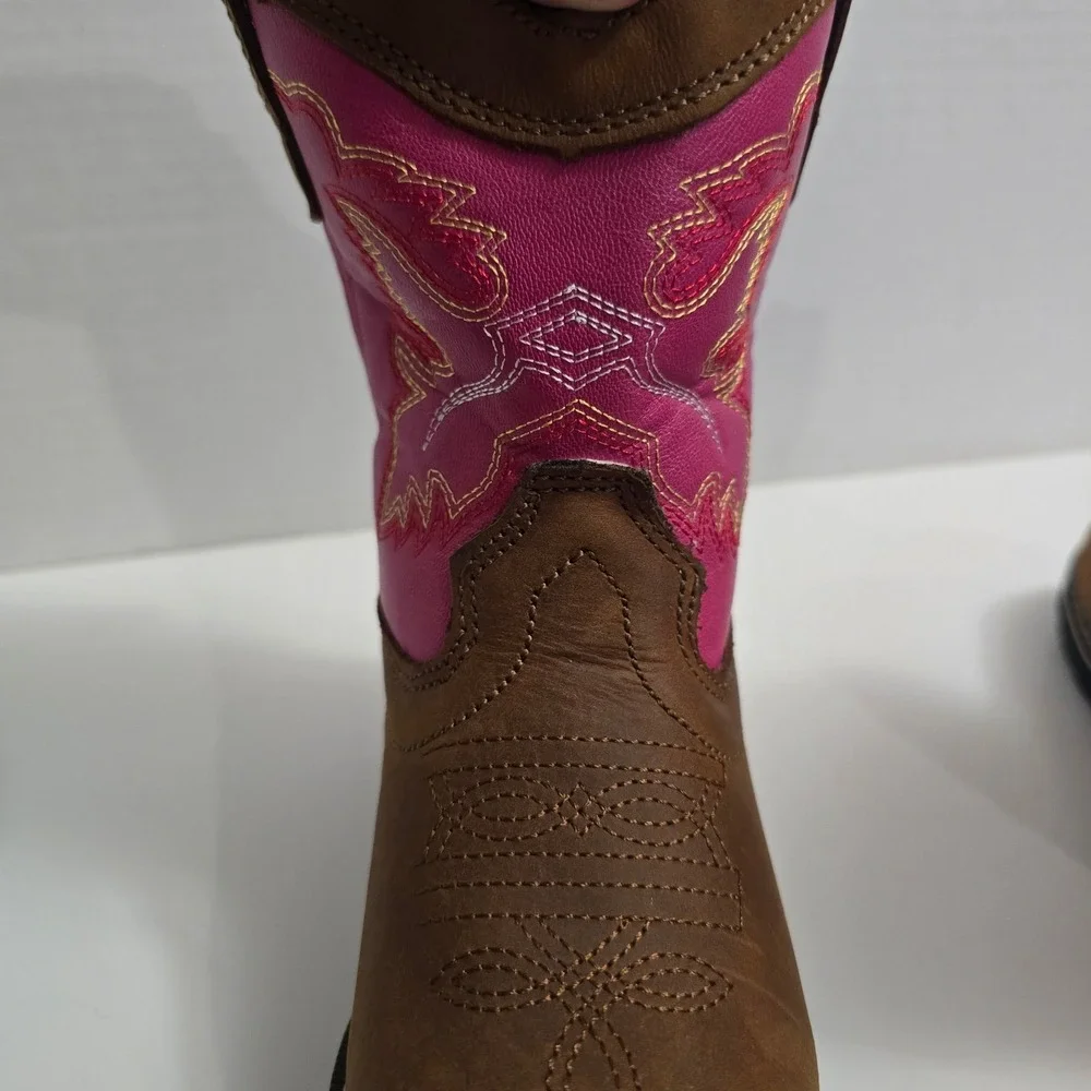 NIB Itasca Buckaroo‎ Girls Brown Pink Embroidered Western Cowboy Boots Sz 12